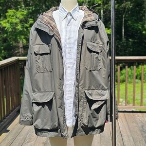 Woolrich Olive Rain Jacket - Men’s Large, Flannel-Lined, Water-Resistant